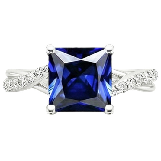 Aus der Erde Abgebauter Natürlicher Diamant-Goldschmuck Prinzessin Blauer Saphir-Ring mit Akzenten 6 Karat