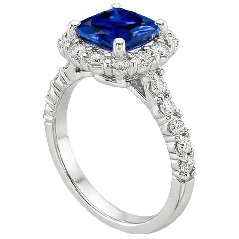 Aus der Erde Abgebauter Natürlicher Diamant Halo Edelstein Verlobungsring 3,25 Karat Ceylon Saphir Neu