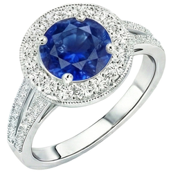 Aus der Erde Abgebauter Natürlicher Diamant Halo Ring Antik Stil Krappen Rund Blauer Saphir 2.50 Karat