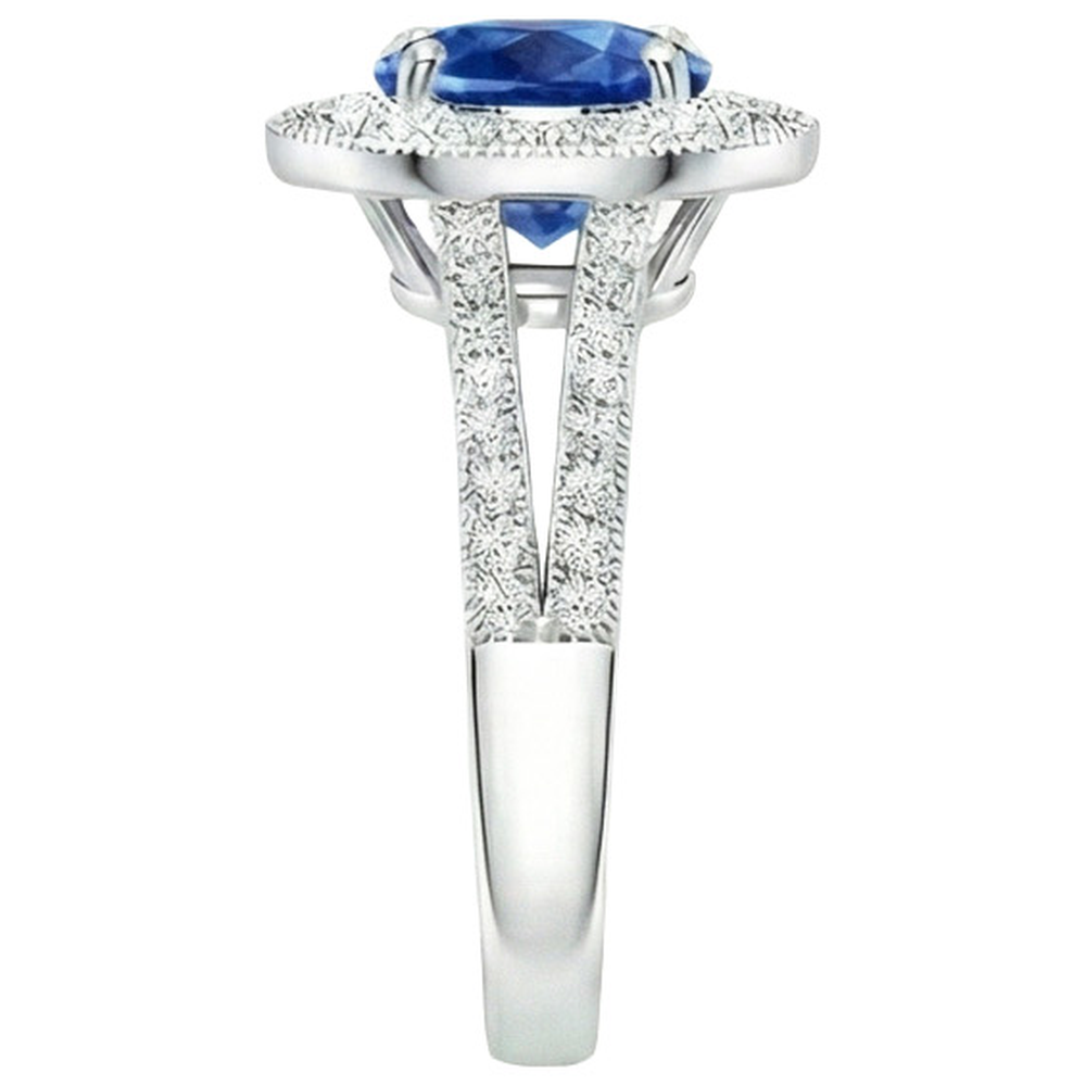 Aus der Erde Abgebauter Natürlicher Diamant Halo Ring Antik Stil Krappen Rund Blauer Saphir 2.50 Karat