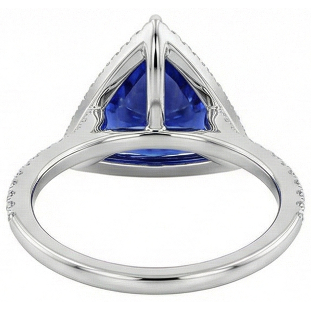 Natürlicher Diamant ( nicht im Labor gezüchtet ) Halo Ring Trillion Shaped Deep Blue Saphir 4 Karat