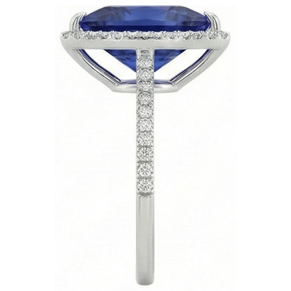 Natürlicher Diamant ( nicht im Labor gezüchtet ) Halo Ring Trillion Shaped Deep Blue Saphir 4 Karat