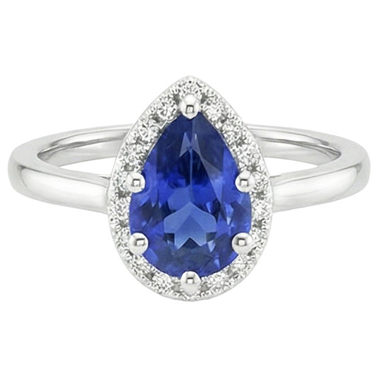 Aus der Erde Abgebauter Natürlicher Diamant Halo Ring Tropfenform Birne Sri Lanka Saphir 4 Karat