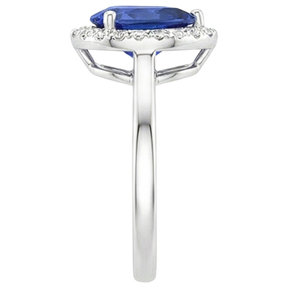Aus der Erde Abgebauter Natürlicher Diamant Halo Ring Tropfenform Birne Sri Lanka Saphir 4 Karat