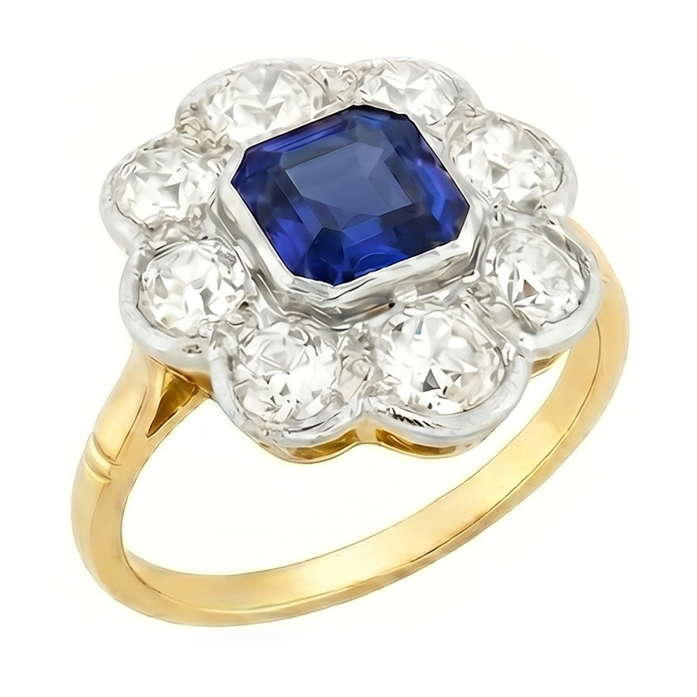 Aus der Erde Abgebauter Natürlicher Diamant Halo Saphir Ring Lünette Set Asscher Cut Flower Style 4 Karat