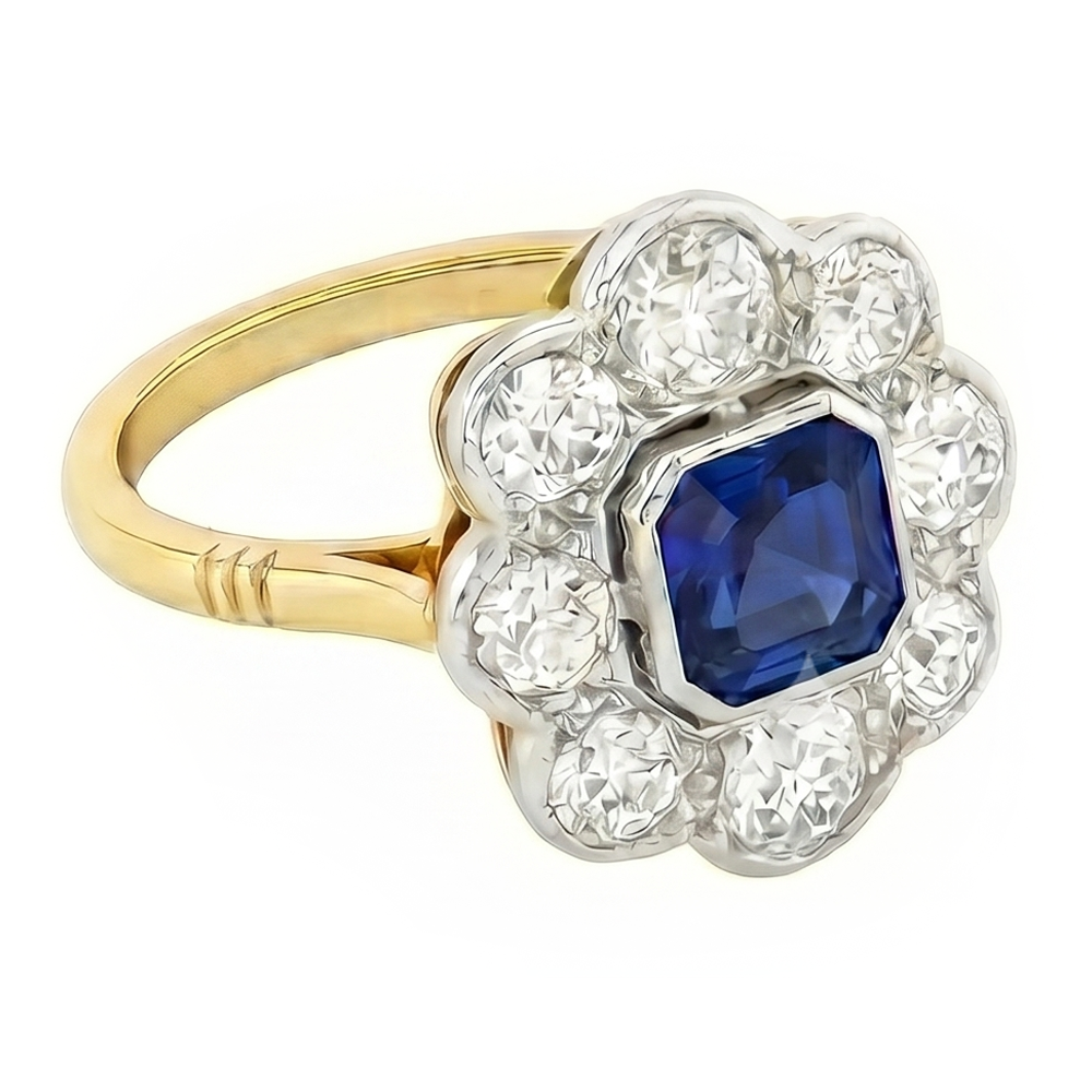 Aus der Erde Abgebauter Natürlicher Diamant Halo Saphir Ring Lünette Set Asscher Cut Flower Style 4 Karat