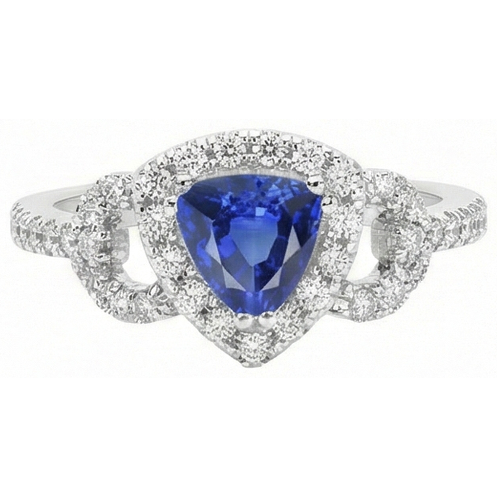 Aus der Erde Abgebauter Natürlicher Diamant Halo Trillion Srilanka Saphir Ring 3 Karat akzentuierter Schmuck