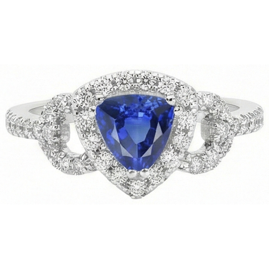 Aus der Erde Abgebauter Natürlicher Diamant Halo Trillion Srilanka Saphir Ring 3 Karat akzentuierter Schmuck