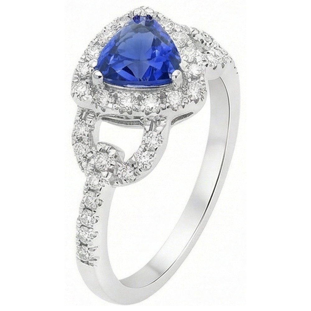 Aus der Erde Abgebauter Natürlicher Diamant Halo Trillion Srilanka Saphir Ring 3 Karat akzentuierter Schmuck
