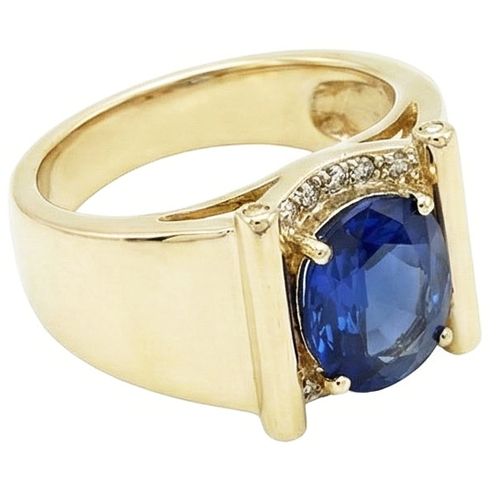 Aus der Erde Abgebauter Natürlicher Diamant Herrenring Ceylon Saphir 2,25 Karat Schmuck Gold 14K