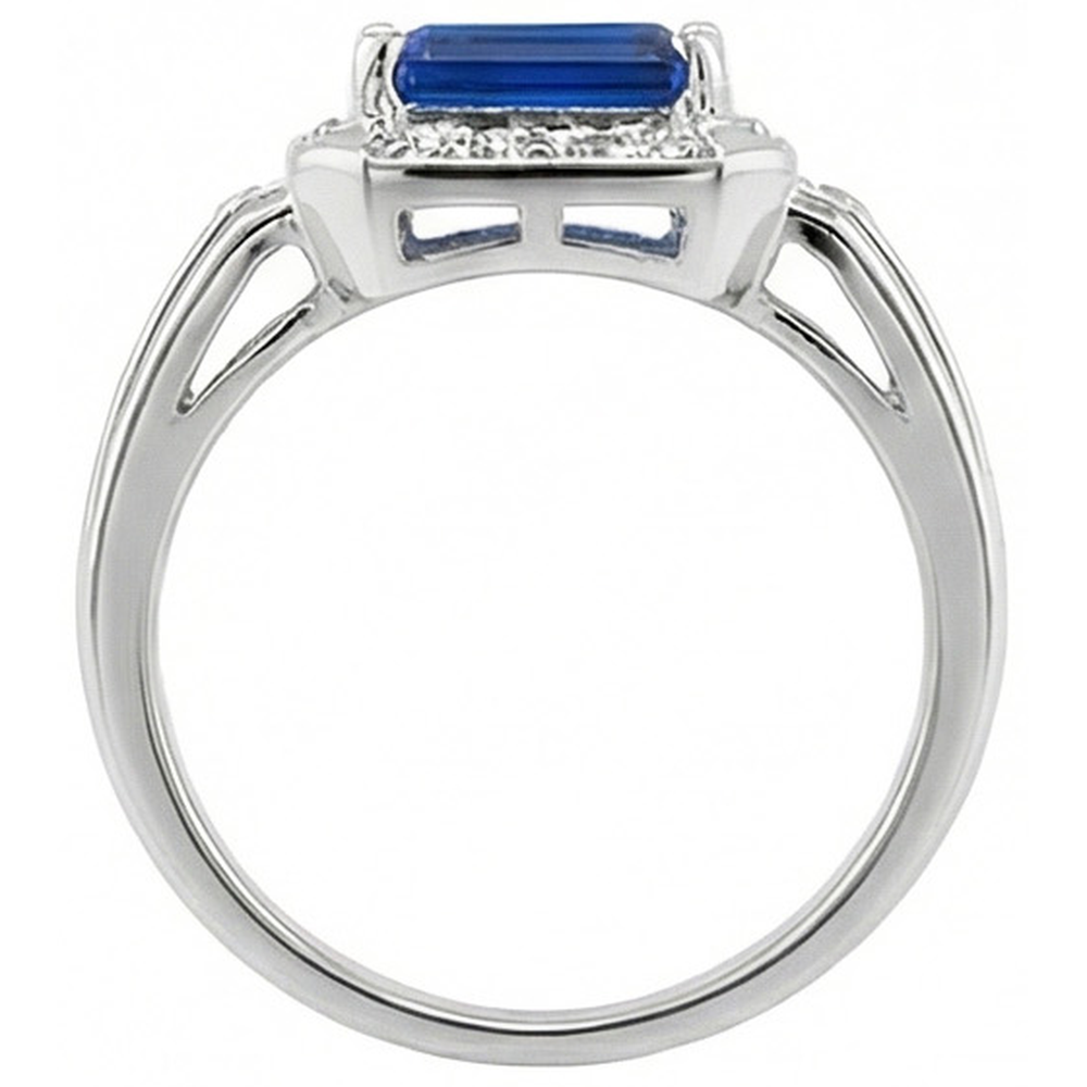 Aus der Erde Abgebauter Natürlicher Diamant Herrenring Smaragdschliff blauer Saphir mit Akzenten 3,50 Karat