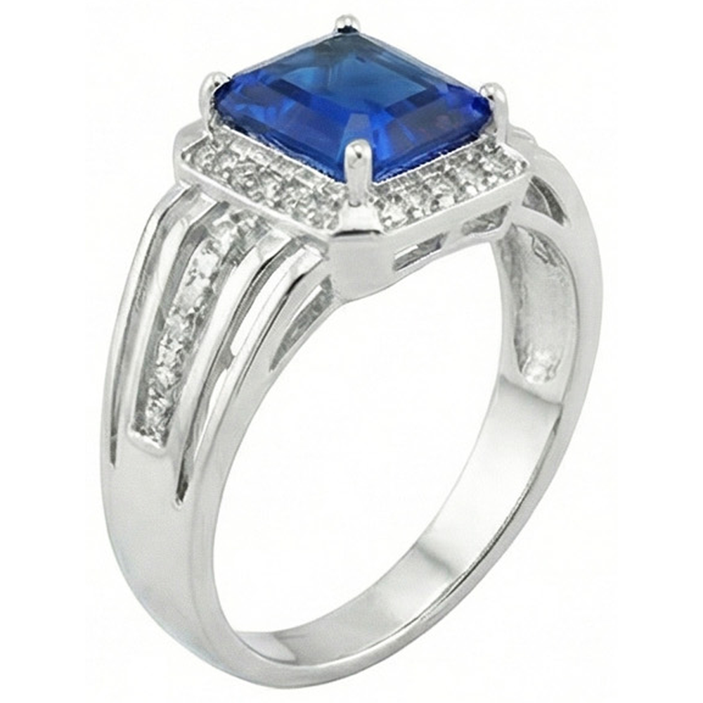 Aus der Erde Abgebauter Natürlicher Diamant Herrenring Smaragdschliff blauer Saphir mit Akzenten 3,50 Karat