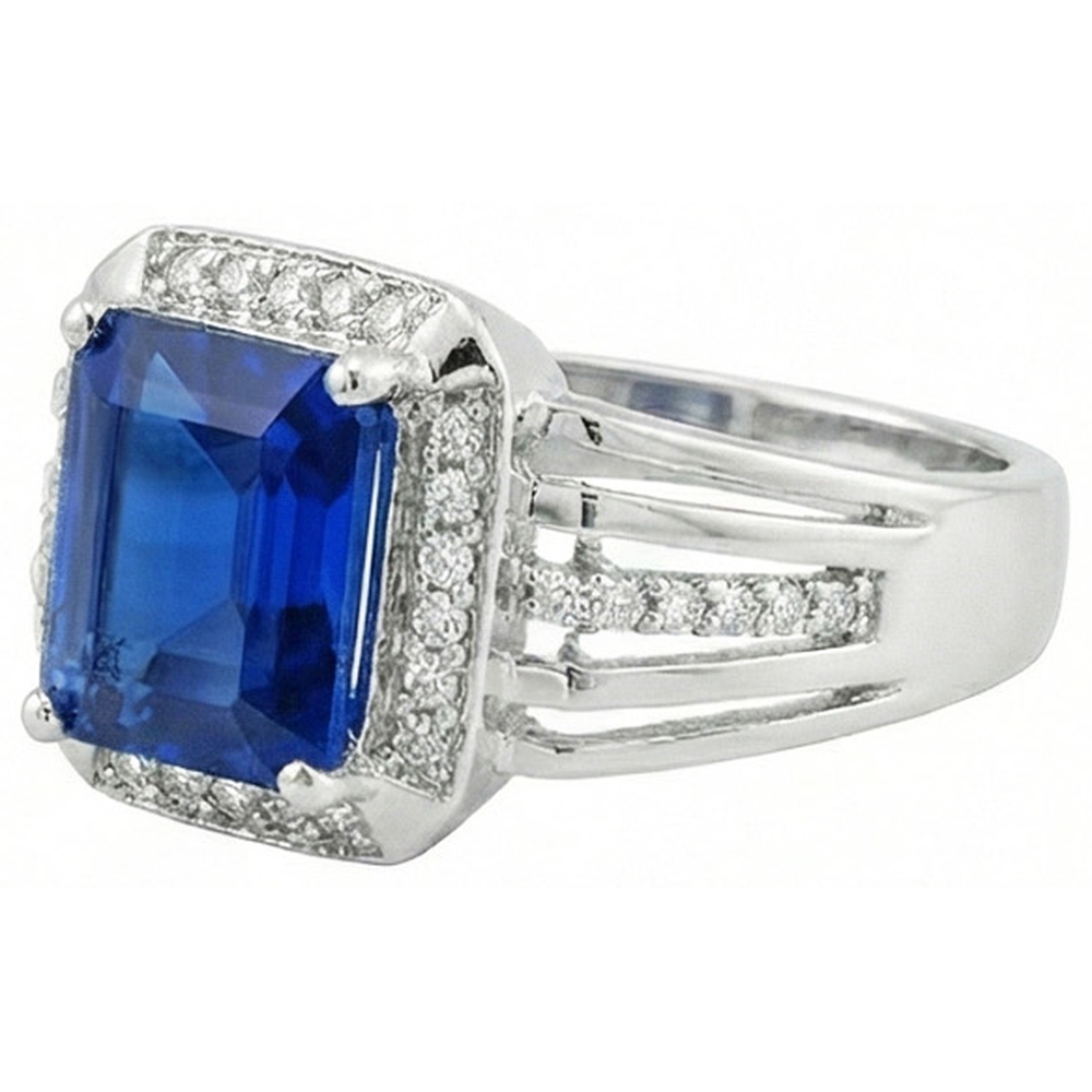 Aus der Erde Abgebauter Natürlicher Diamant Herrenring Smaragdschliff blauer Saphir mit Akzenten 3,50 Karat