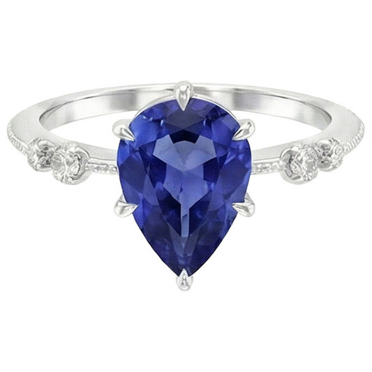 Natürlicher Diamant ( nicht im Labor gezüchtet ) Jubiläumsbirne Ceylon Saphir Ring 5 Steine 2.50 Karat