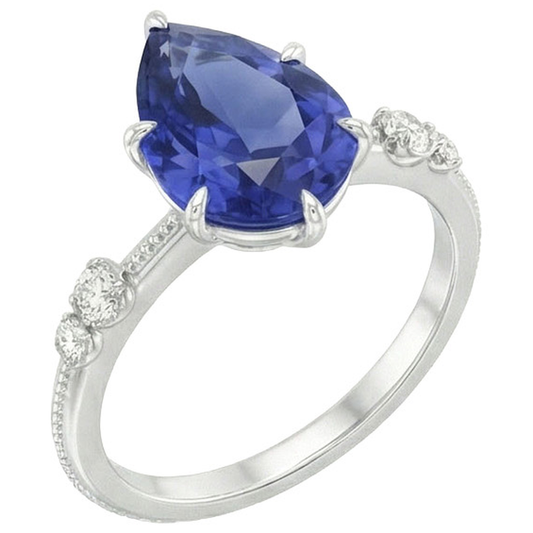 Natürlicher Diamant ( nicht im Labor gezüchtet ) Jubiläumsbirne Ceylon Saphir Ring 5 Steine 2.50 Karat