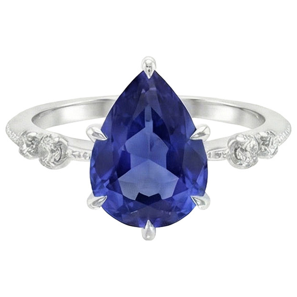 Natürlicher Diamant ( nicht im Labor gezüchtet ) Jubiläumsbirne Ceylon Saphir Ring 5 Steine 2.50 Karat
