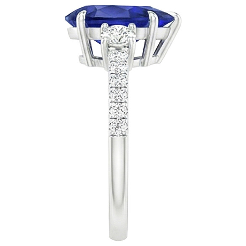 Aus der Erde Abgebauter Natürlicher Diamant Jubiläumsring Birne Blauer Saphir 3 Steine Stil 5.50 Karat