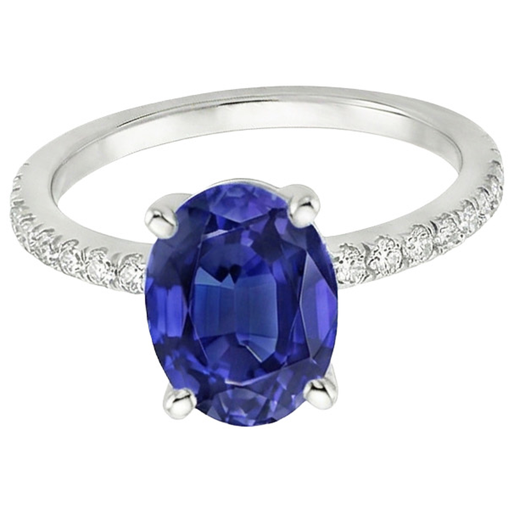 Aus der Erde Abgebauter Natürlicher Diamant-Jubiläumsring Oval Blauer Saphir Mit Akzenten 5 Karat