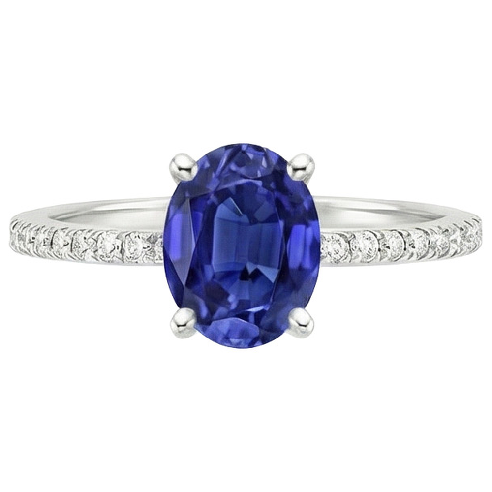 Aus der Erde Abgebauter Natürlicher Diamant-Jubiläumsring Oval Blauer Saphir Mit Akzenten 5 Karat