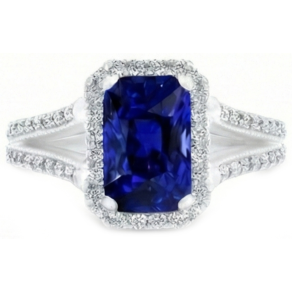 Natürlicher Diamant ( nicht im Labor gezüchtet )-Jubiläumsring Radiant Cut Saphir Split Shank 5,50 Karat