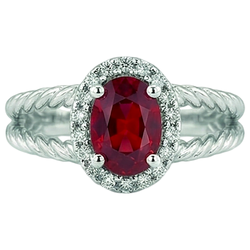 Aus der Erde Abgebauter Natürlicher Diamant Oval Rubin Edelstein Ring 1,16 Karat Weißgold 14K