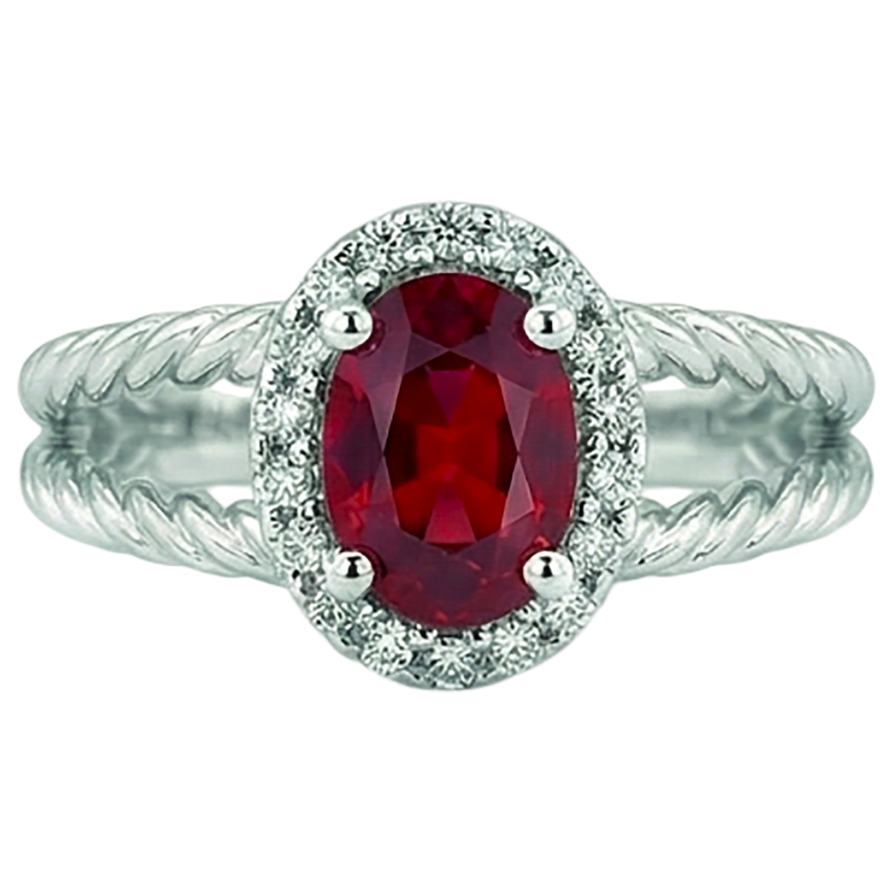 Aus der Erde Abgebauter Natürlicher Diamant Oval Rubin Edelstein Ring 1,16 Karat Weißgold 14K