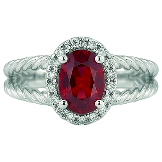 Aus der Erde Abgebauter Natürlicher Diamant Oval Rubin Edelstein Ring 1,16 Karat Weißgold 14K