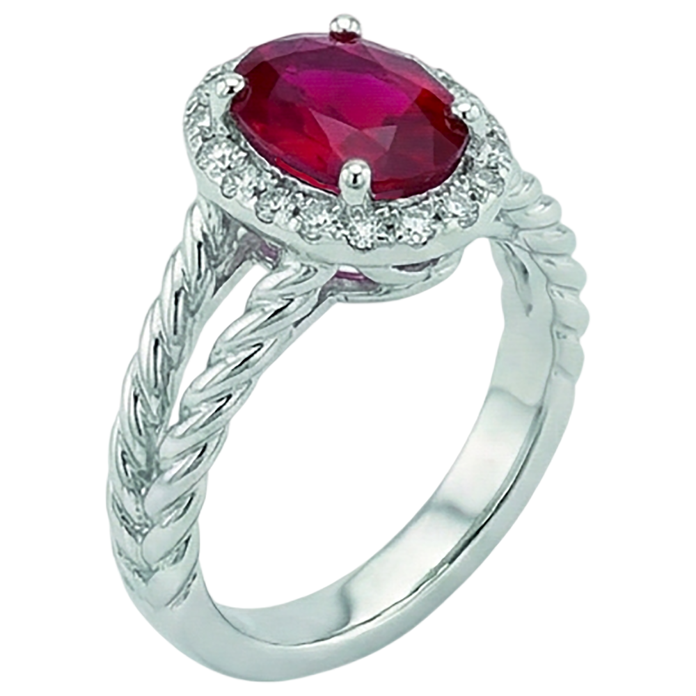 Aus der Erde Abgebauter Natürlicher Diamant Oval Rubin Edelstein Ring 1,16 Karat Weißgold 14K