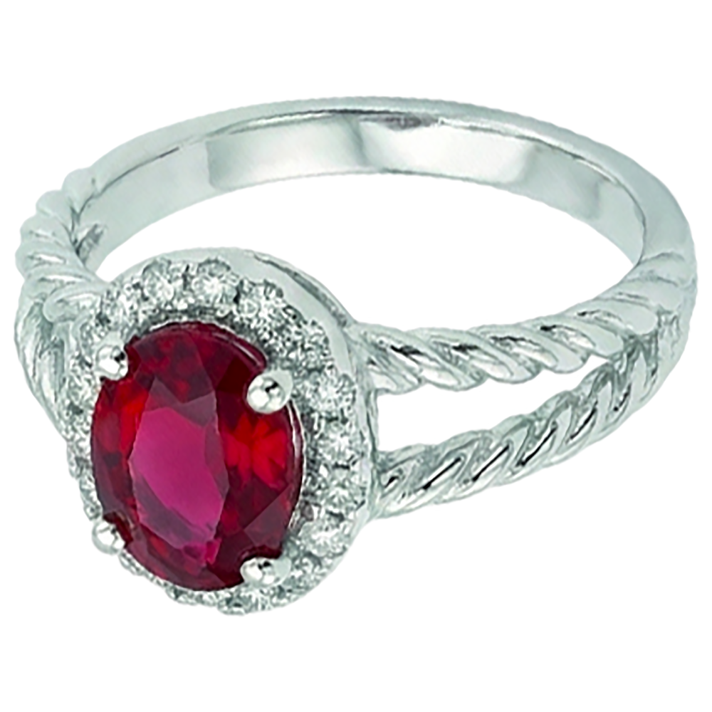 Aus der Erde Abgebauter Natürlicher Diamant Oval Rubin Edelstein Ring 1,16 Karat Weißgold 14K