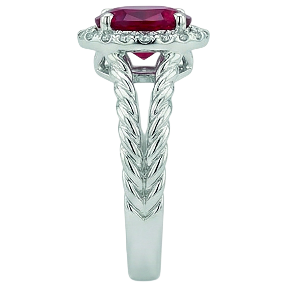 Aus der Erde Abgebauter Natürlicher Diamant Oval Rubin Edelstein Ring 1,16 Karat Weißgold 14K