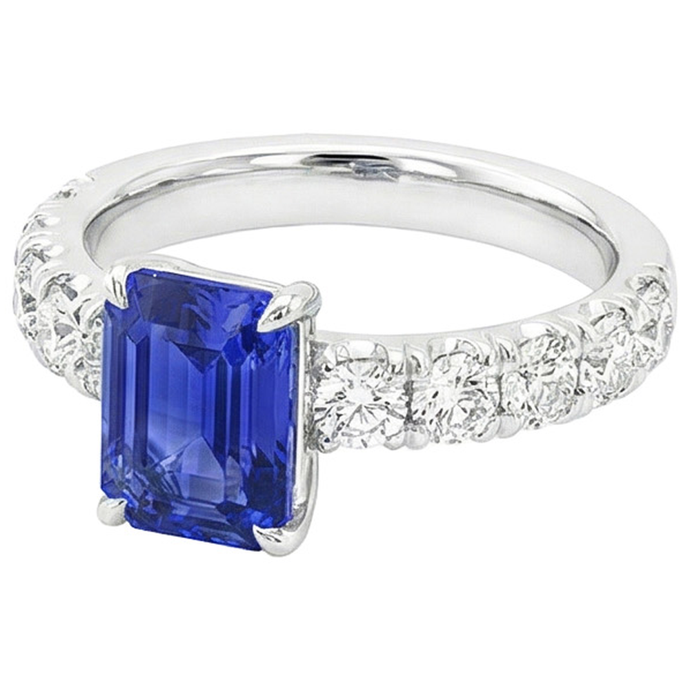 Aus der Erde Abgebauter Natürlicher Diamant Pave Fassung Ring Smaragd Ceylon Saphir 5 Karat