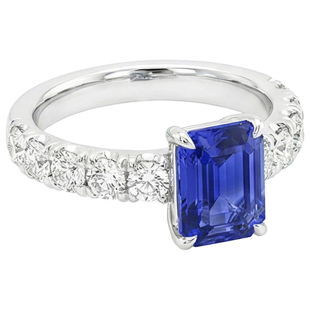 Aus der Erde Abgebauter Natürlicher Diamant Pave Fassung Ring Smaragd Ceylon Saphir 5 Karat