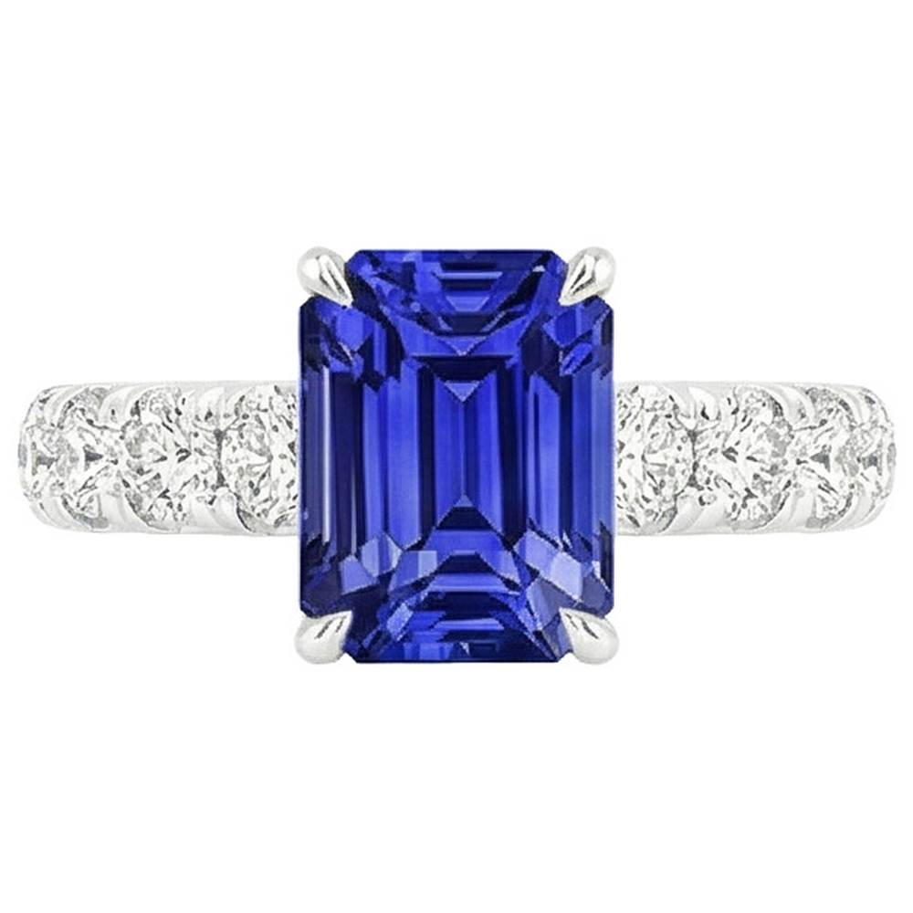 Aus der Erde Abgebauter Natürlicher Diamant Pave Fassung Ring Smaragd Ceylon Saphir 5 Karat