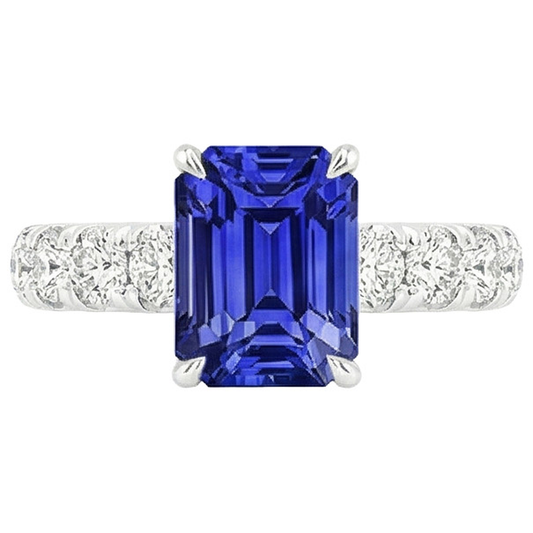 Aus der Erde Abgebauter Natürlicher Diamant Pave Fassung Ring Smaragd Ceylon Saphir 5 Karat