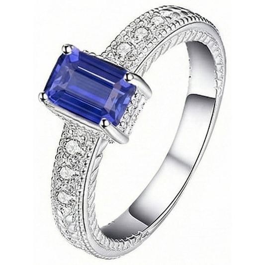 Natürlicher Diamant ( nicht im Labor gezüchtet )-Ring-Korb-Set im antiken Stil Smaragdschliff Saphir 2,50 Karat