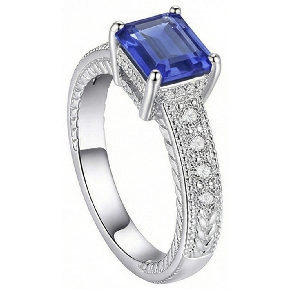 Natürlicher Diamant ( nicht im Labor gezüchtet )-Ring-Korb-Set im antiken Stil Smaragdschliff Saphir 2,50 Karat