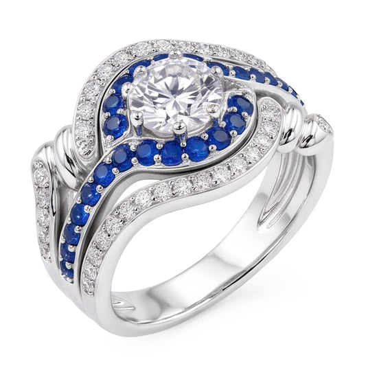 Aus der Erde Abgebauter Natürlicher Diamant Ring Set 3,50 Karat Blauer Saphir Damen Schmuck