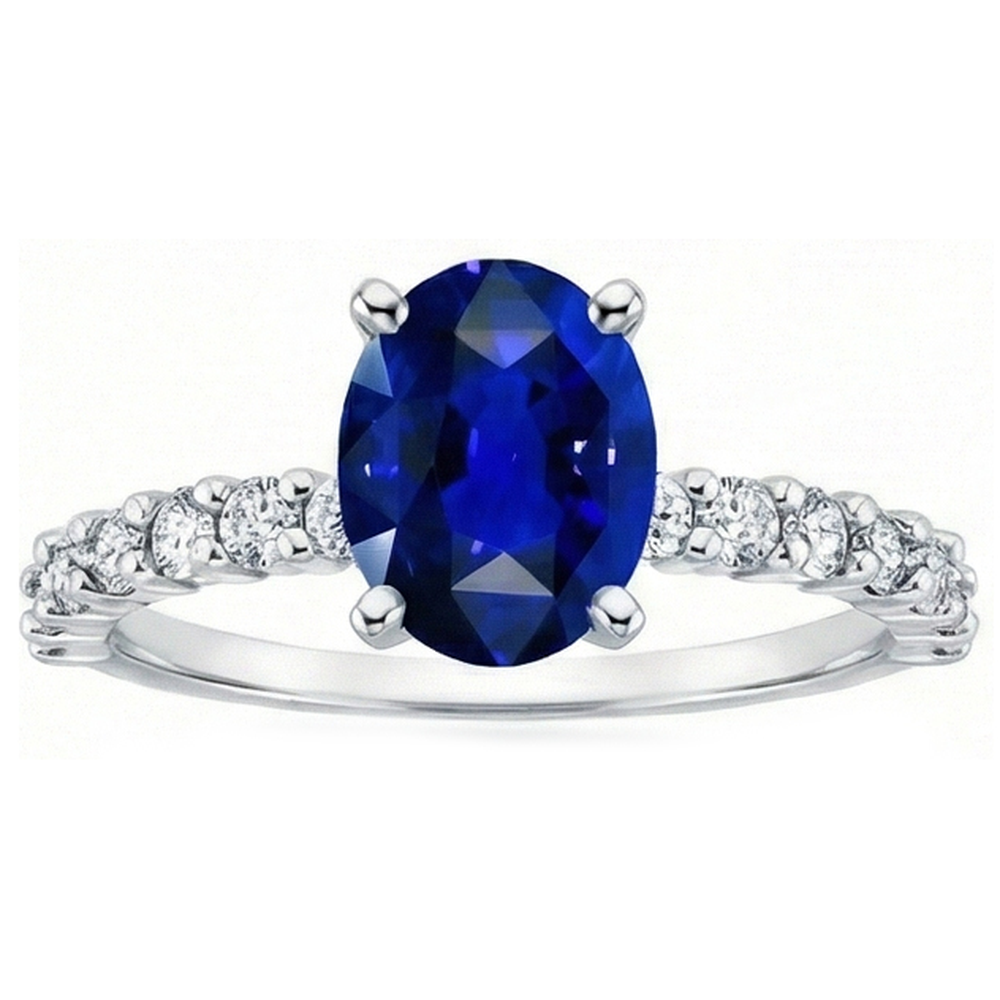 Natürlicher Diamant ( nicht im Labor gezüchtet ) Solitaire Oval Srilanka Saphir Ring mit Akzenten 4,50 Karat