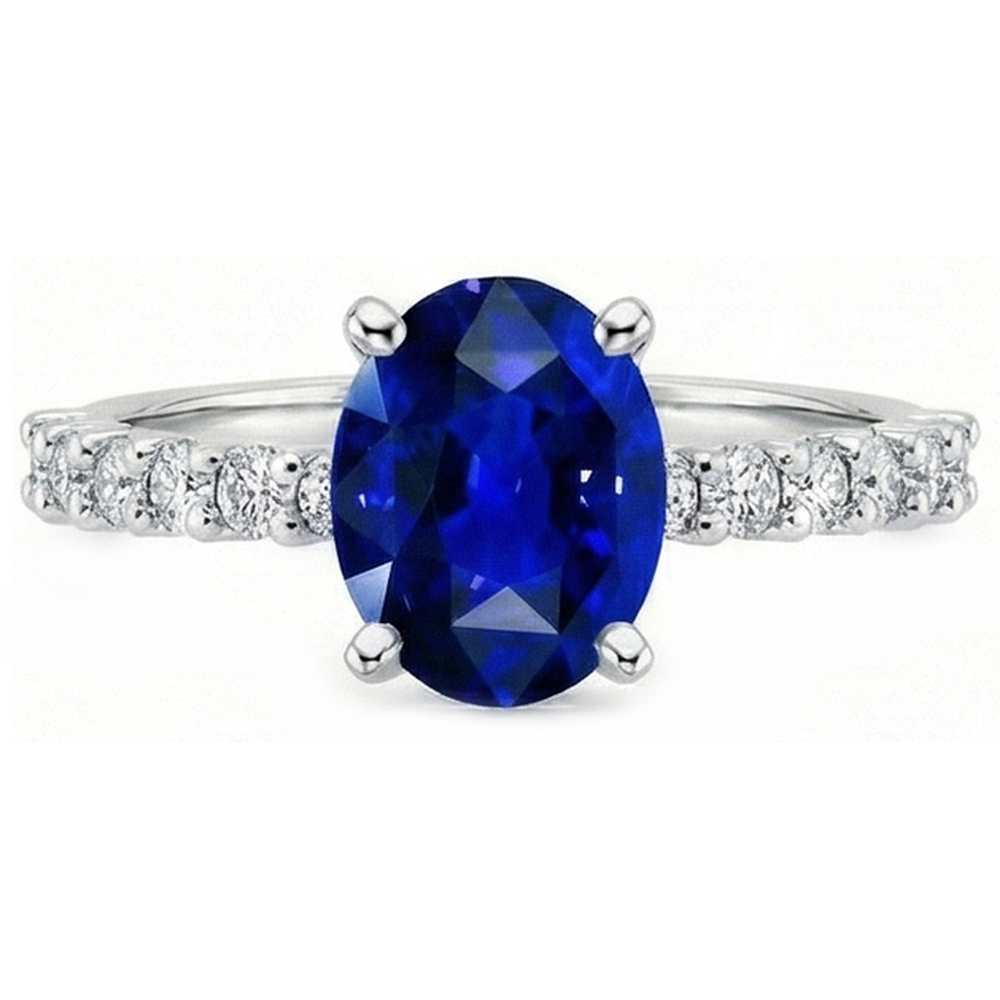 Natürlicher Diamant ( nicht im Labor gezüchtet ) Solitaire Oval Srilanka Saphir Ring mit Akzenten 4,50 Karat