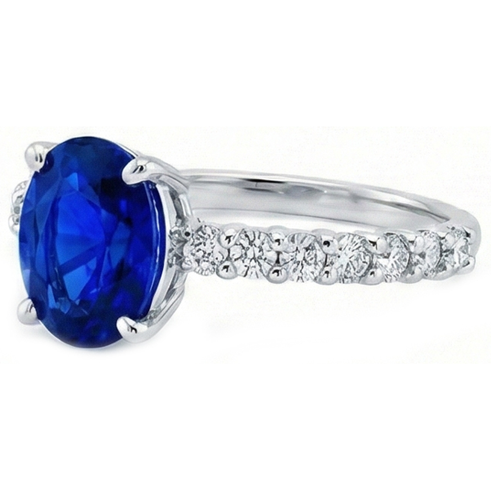 Natürlicher Diamant ( nicht im Labor gezüchtet ) Solitaire Oval Srilanka Saphir Ring mit Akzenten 4,50 Karat