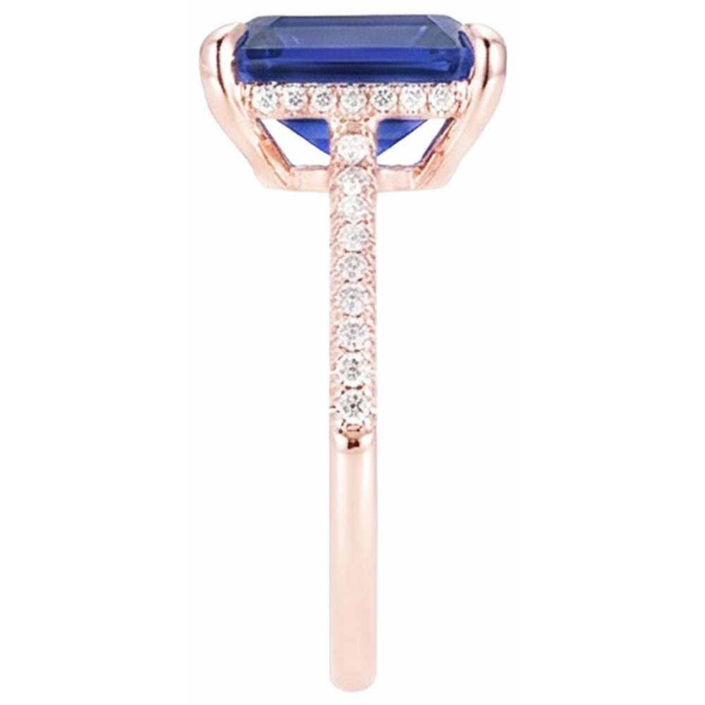 Natürlicher Diamant ( nicht im Labor gezüchtet ) Solitaire Ring Akzente Smaragdschliff Ceylon Saphir 4,50 Karat