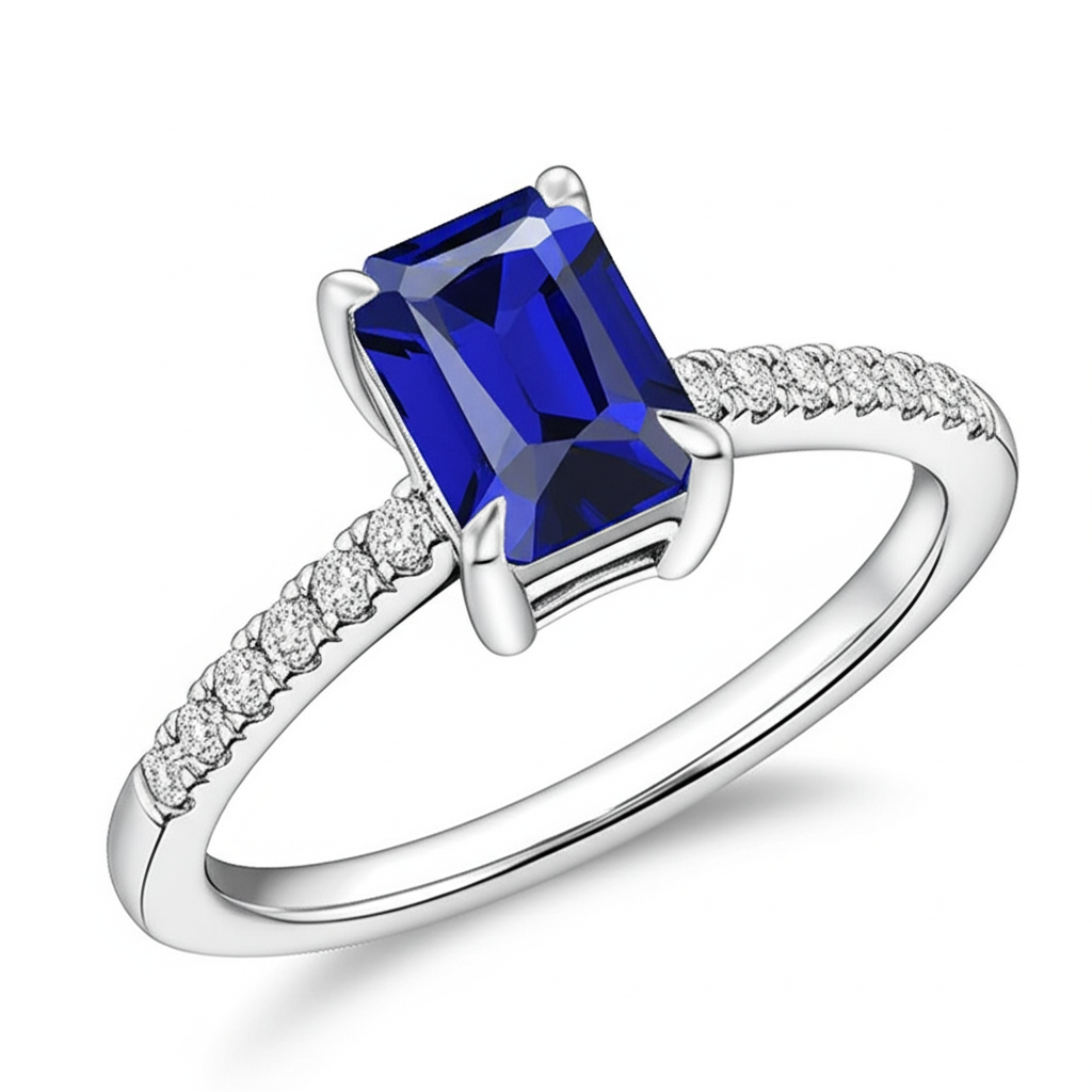 Aus der Erde Abgebauter Natürlicher Diamant-Solitär-Akzent-Ring Smaragd blauer Saphir 4 Karat