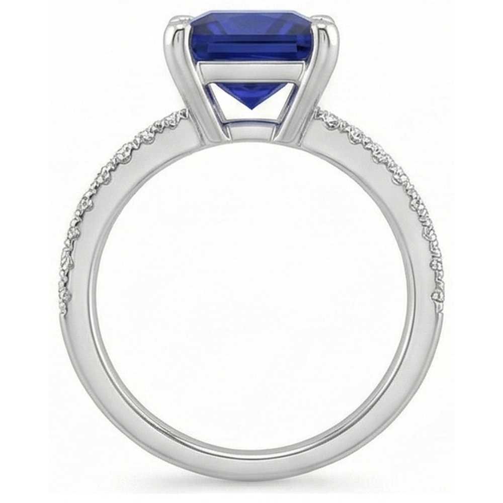 Aus der Erde Abgebauter Natürlicher Diamant-Solitär-Ring Princess Blue Saphir mit Akzenten 5,50 Karat
