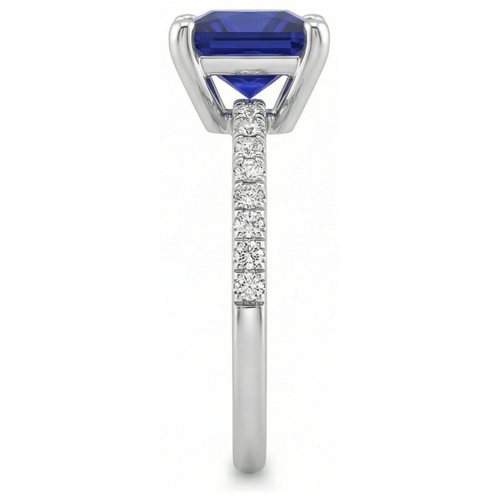 Aus der Erde Abgebauter Natürlicher Diamant-Solitär-Ring Princess Blue Saphir mit Akzenten 5,50 Karat