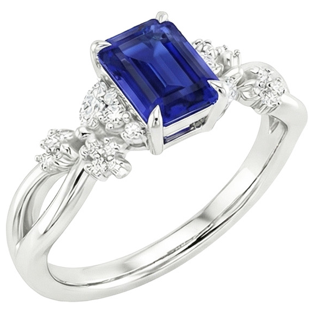Aus der Erde Abgebauter Natürlicher Diamant-Solitärring mit Akzenten Smaragdblauer Saphir 4 Karat