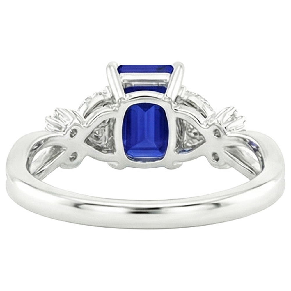Aus der Erde Abgebauter Natürlicher Diamant-Solitärring mit Akzenten Smaragdblauer Saphir 4 Karat