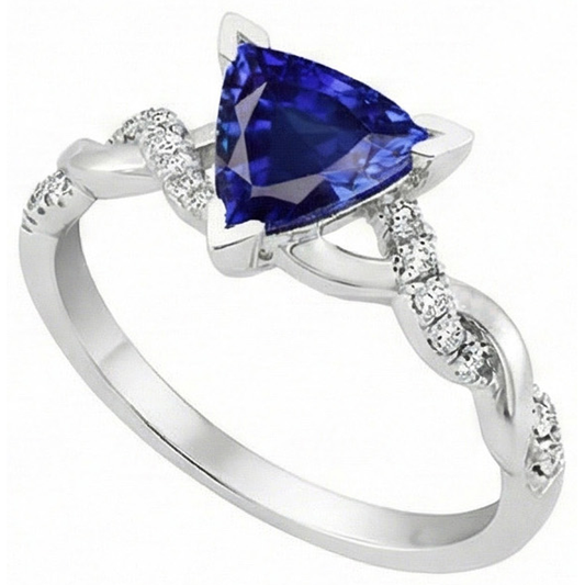Natürlicher Diamant ( nicht im Labor gezüchtet ) Trillion V Krappenring mit blauem Saphir 2 Karat Twisted Style