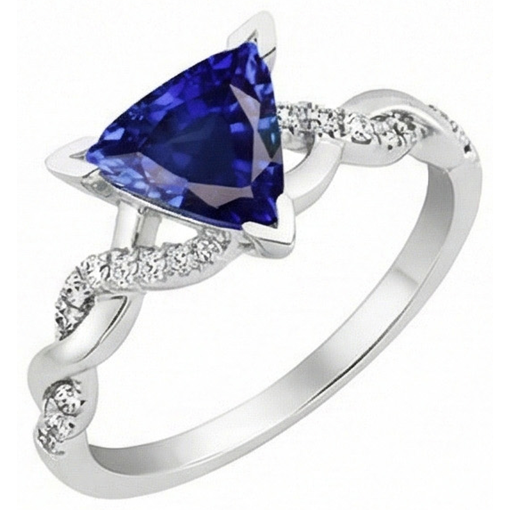 Natürlicher Diamant ( nicht im Labor gezüchtet ) Trillion V Krappenring mit blauem Saphir 2 Karat Twisted Style