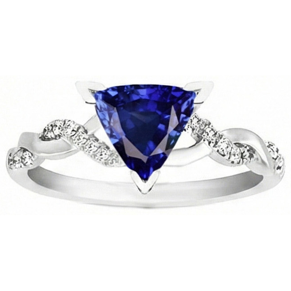 Natürlicher Diamant ( nicht im Labor gezüchtet ) Trillion V Krappenring mit blauem Saphir 2 Karat Twisted Style