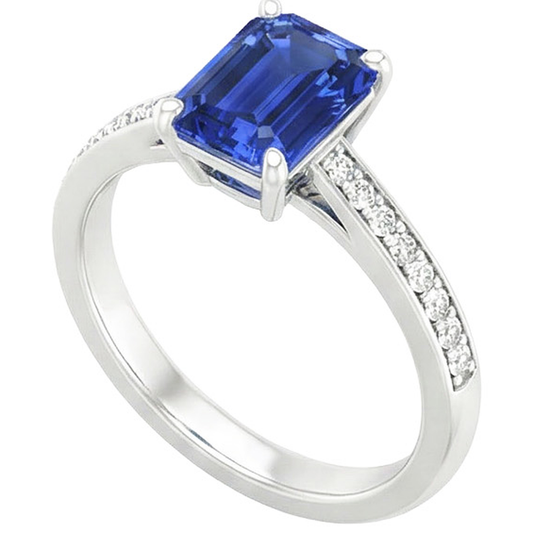 Aus der Erde Abgebauter Natürlicher Diamant-Verlobungsring Blauer Saphir & Pavé-Set Aus der Erde Abgebauter Natürlicher Diamanten 3,50 Karat